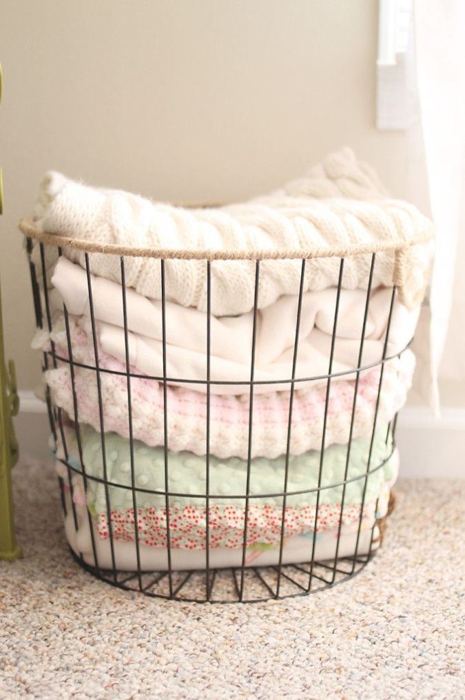Baby blankets stored in pretty basket
